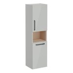 VitrA Root Flat 40cm 2 Door Semi-Tall Unit w/Laundry Basket (RH Hinge) - Shiny Pearl Grey
