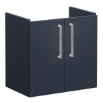 VitrA Root Flat 60cm 2 Door Wall Hung Slim Washbasin Unit - Matt Dark Blue