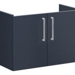 VitrA Root Flat 80cm 2 Door Wall Hung Slim Washbasin Unit - Matt Dark Blue