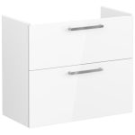 VitrA Root Flat 80cm 2 Drawer Slim Washbasin Unit - High Gloss White