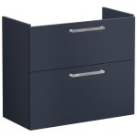 VitrA Root Flat 80cm 2 Drawer Slim Washbasin Unit - Matt Dark Blue