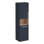 VitrA Root Flat 40cm 2 Door Semi-Tall Unit w/Laundry Basket (LH Hinge) - Matt Dark Blue