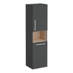 VitrA Root Flat 40cm 2 Door Semi-Tall Unit w/Laundry Basket (RH Hinge) - Matt Storm Grey