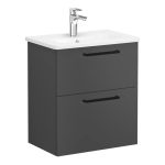 VitrA Zentrum Compact 60cm 2 Drawer W/H Washbasin Unit - Matt Storm Grey