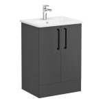 VitrA Zentrum 60cm 2 Drawer F/S Washbasin Unit - Matt Storm Grey