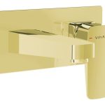 VitrA Root Square Wall Mounted Basin Mixer - Soft Gold